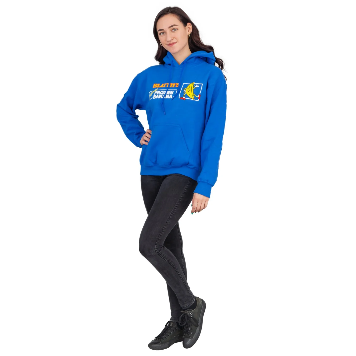 AD Bluth's Frozen Banana Adult Unisex Blue Hooded Sweatshirt - Image 3