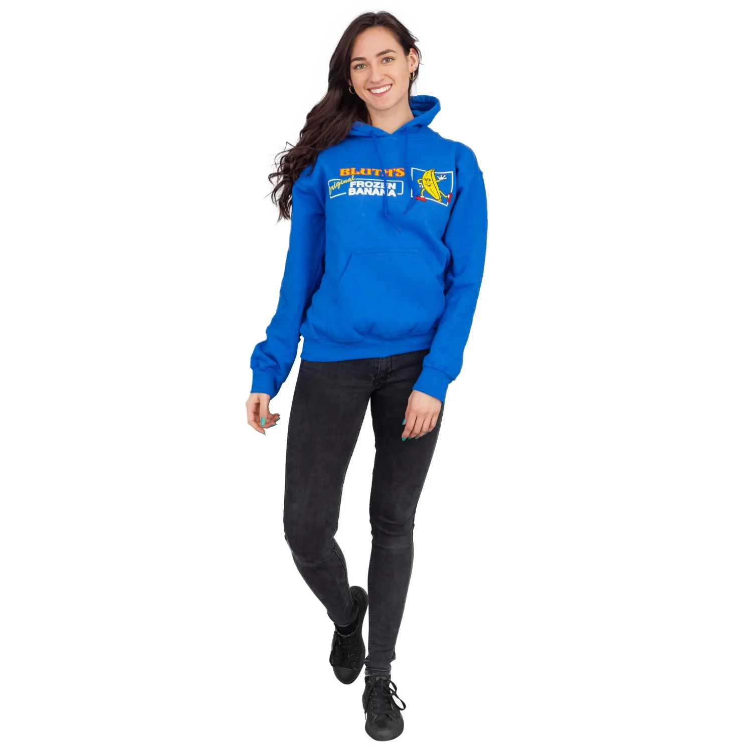 AD Bluth's Frozen Banana Adult Unisex Blue Hooded Sweatshirt - Image 5