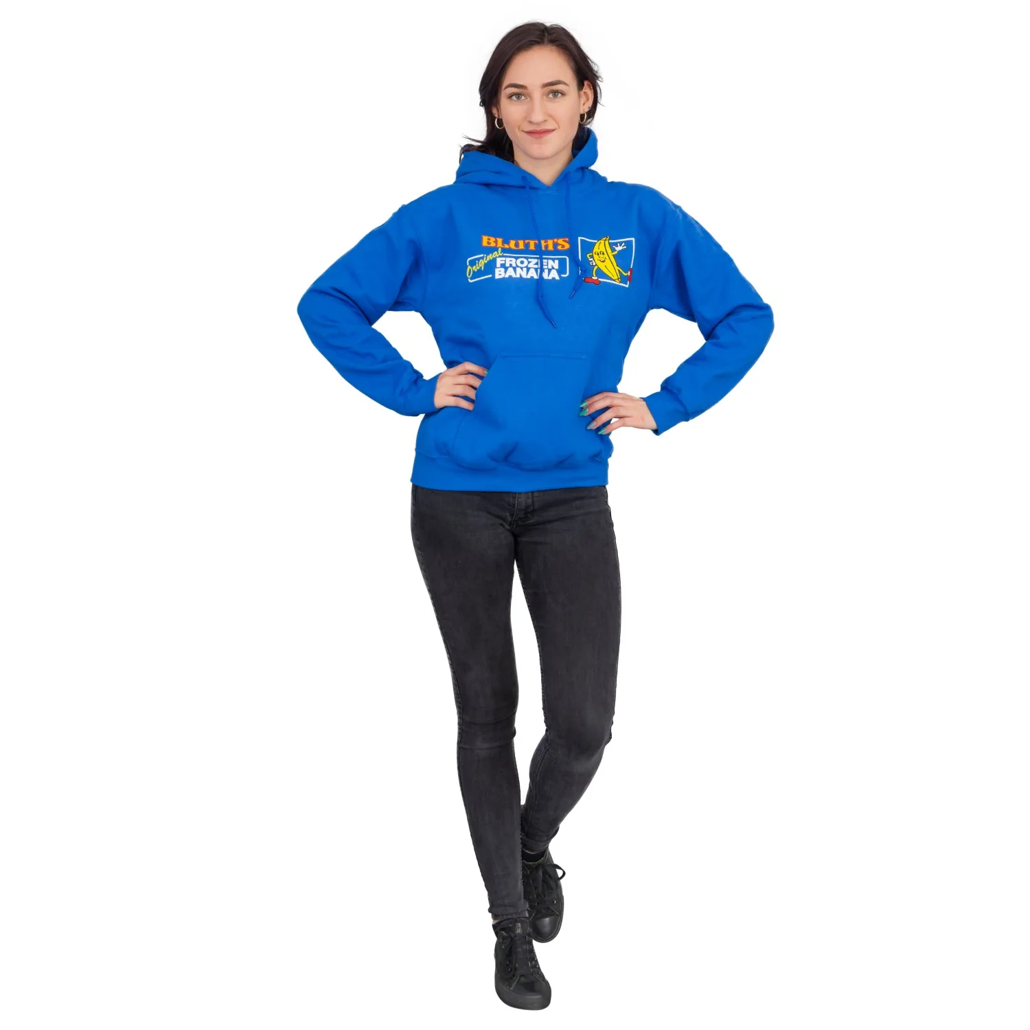 AD Bluth's Frozen Banana Adult Unisex Blue Hooded Sweatshirt - Image 6
