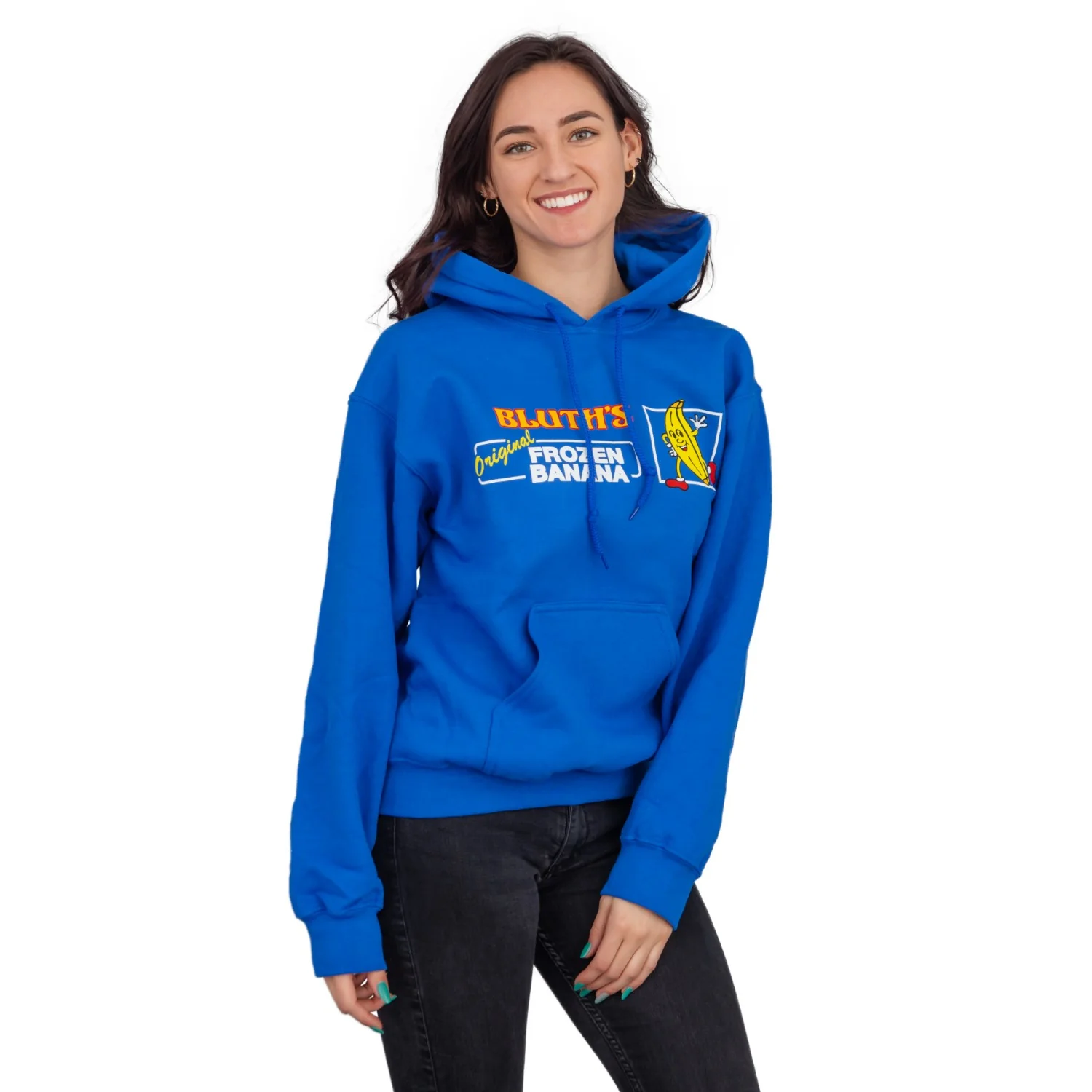 AD Bluth's Frozen Banana Adult Unisex Blue Hooded Sweatshirt - Image 7