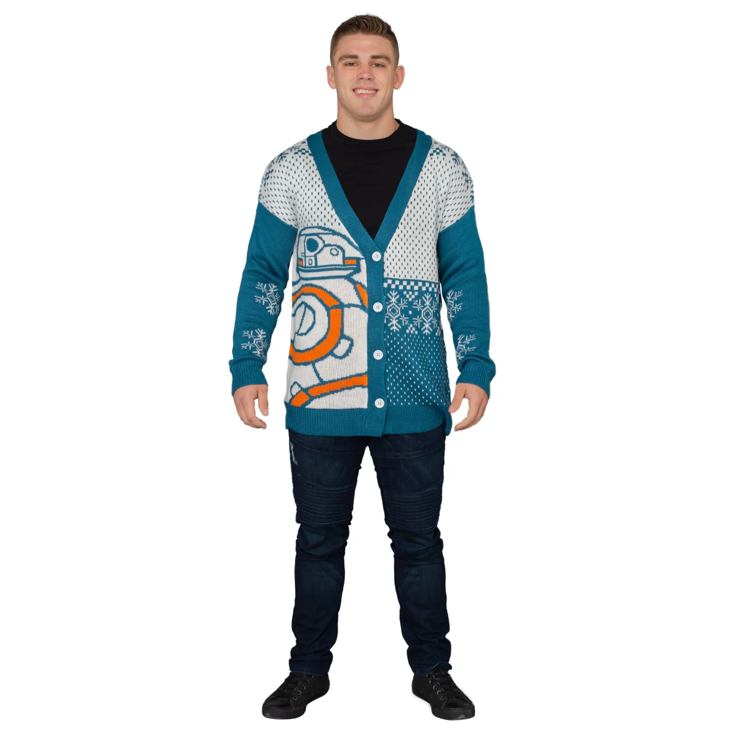 Adult Unisex BB8 Star Wars Ugly Christmas Cardigan Sweater - Image 2