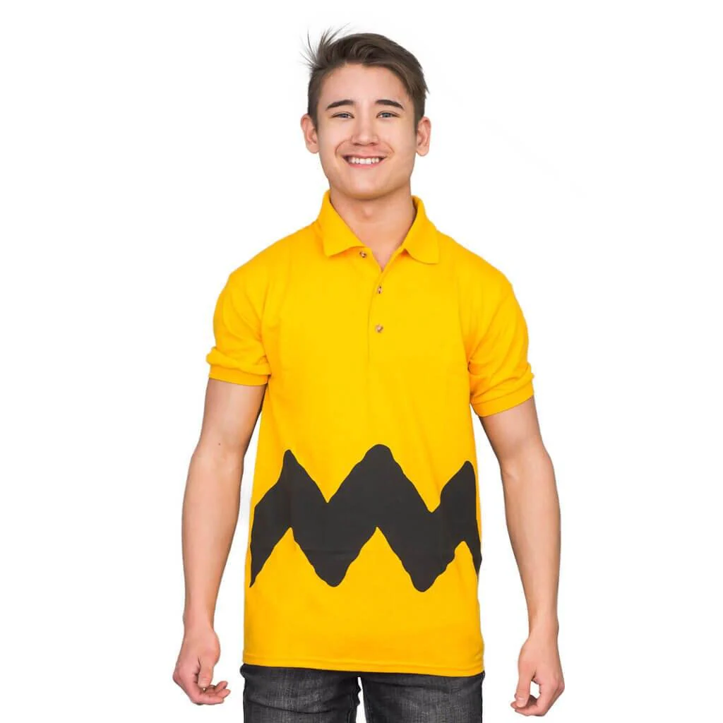 Charlie Yellow Polo Button Up Adult Unisex Halloween Cosplay Costume T-Shirt