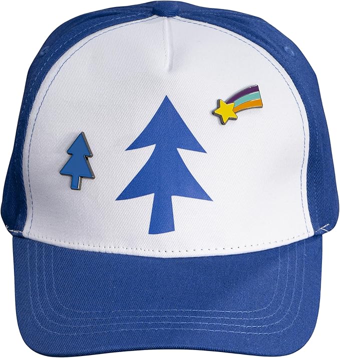 Dipper Blue and White Adult Adjustable Hat Cosplay with Rainbow and Christmas Tree Pins Halloween Costume Accessory Set - Image 7