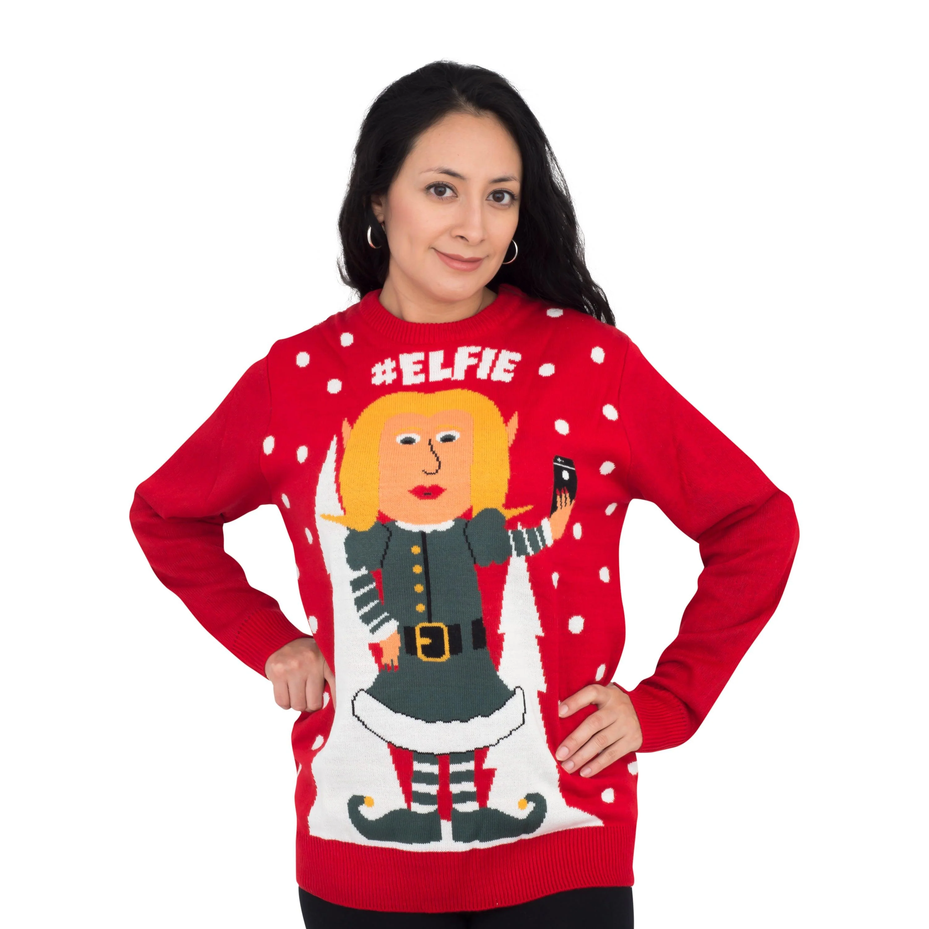 #Elfie Hashtag Women's Elf  with Snowflakes Christmas Sweater - Image 2