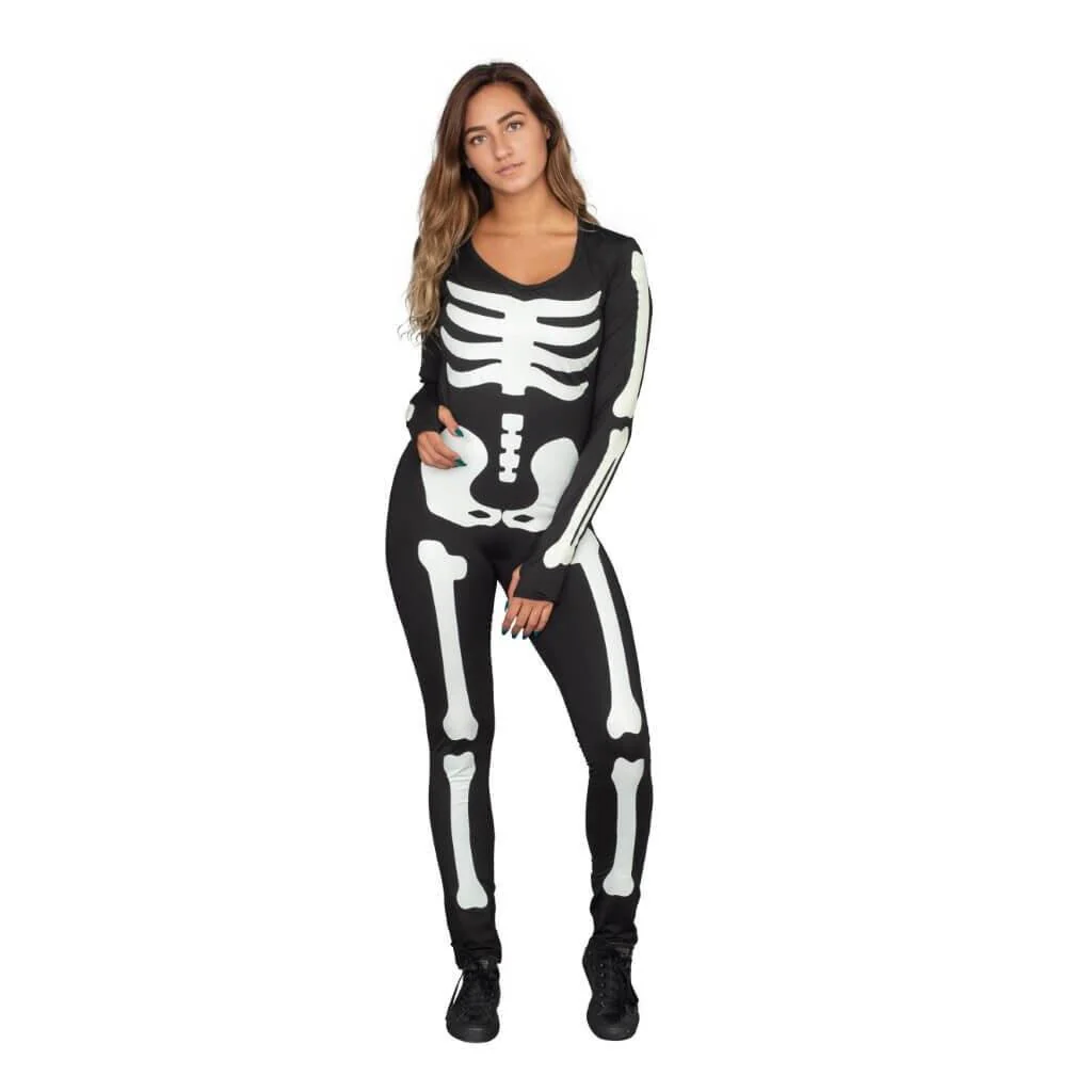 Lady Skeleton Body Suit Spandex Halloween Cosplay Costume