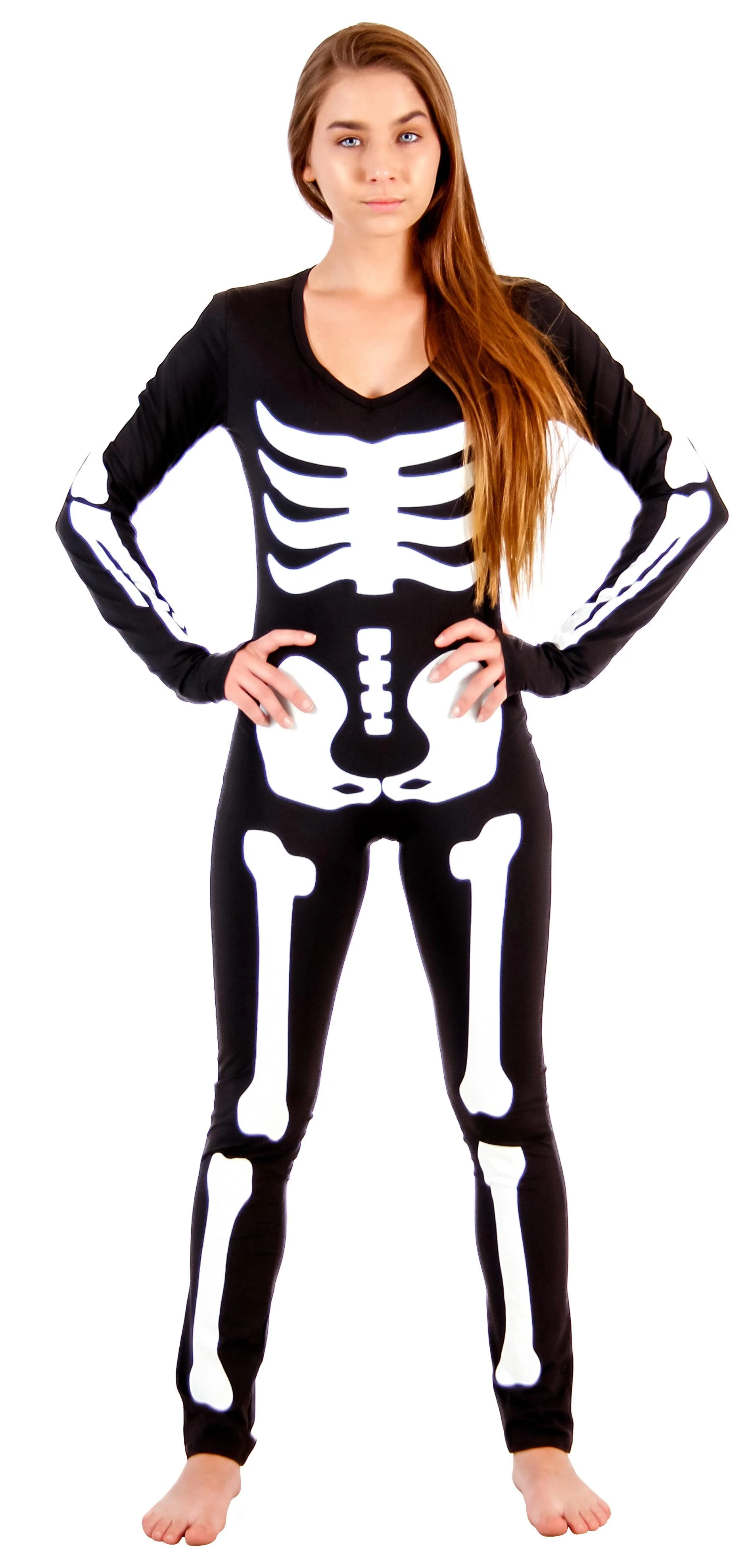 Lady Skeleton Body Suit Spandex Halloween Cosplay Costume - Image 3