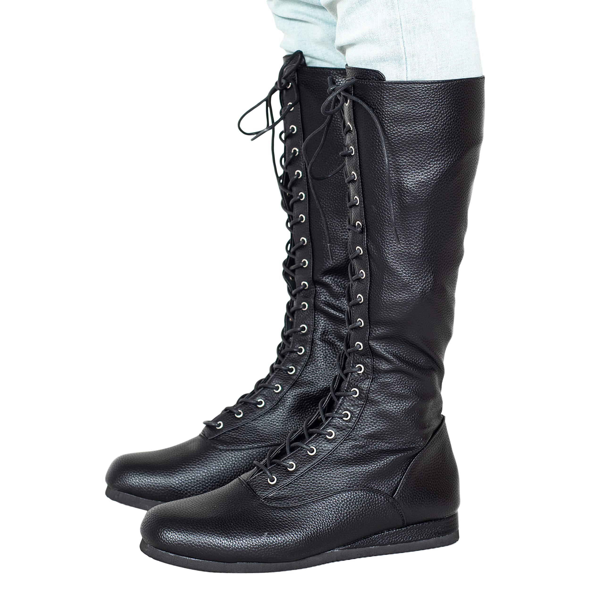 Matte Black Wrestling Boots Halloween Costume Cosplay - Image 3