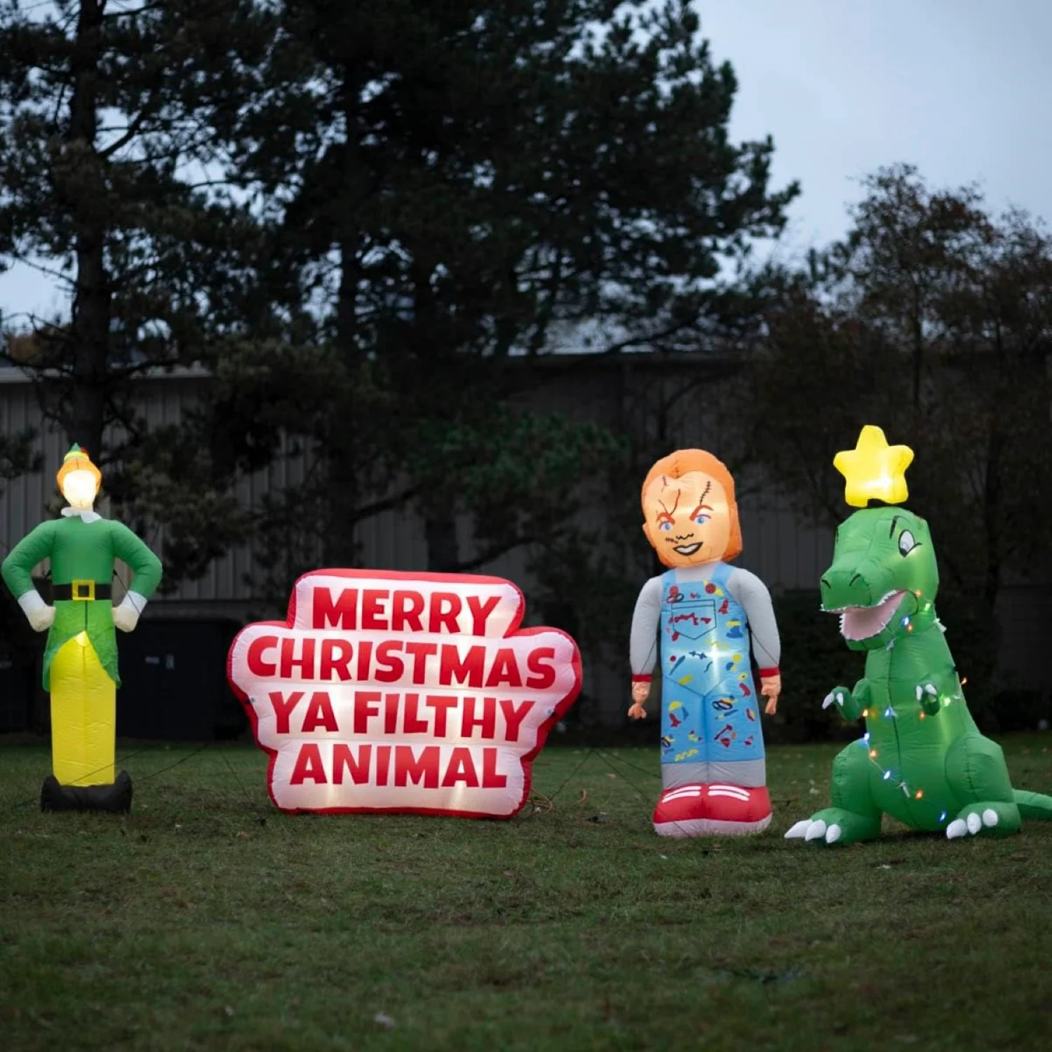 Merry Xmas Filthy Animal Indoor/Outdoor Light Up Inflatable Yard Decoration - Image 6