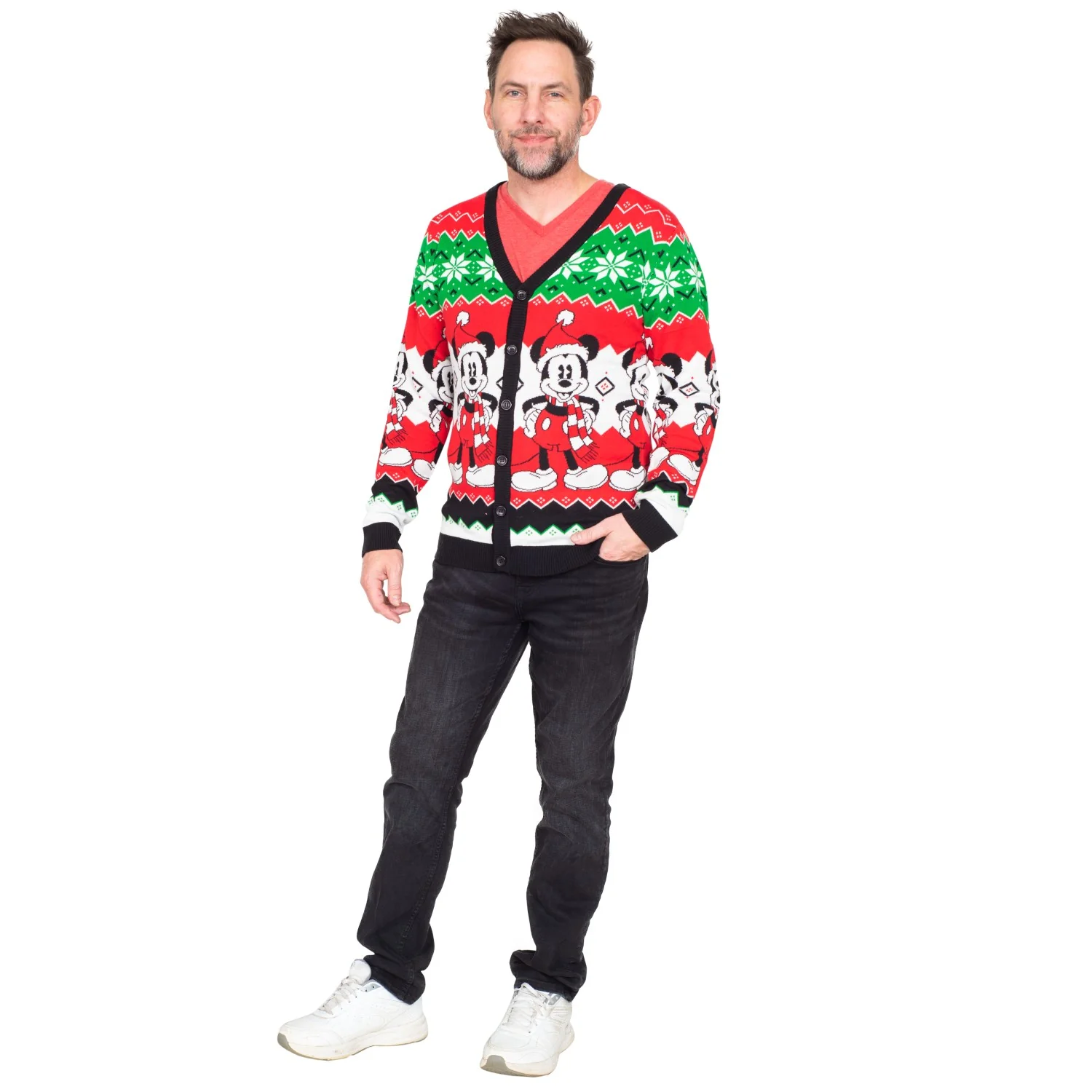 Mickey Mouse Santa Hat Cardigan Ugly Christmas Sweater - Image 5