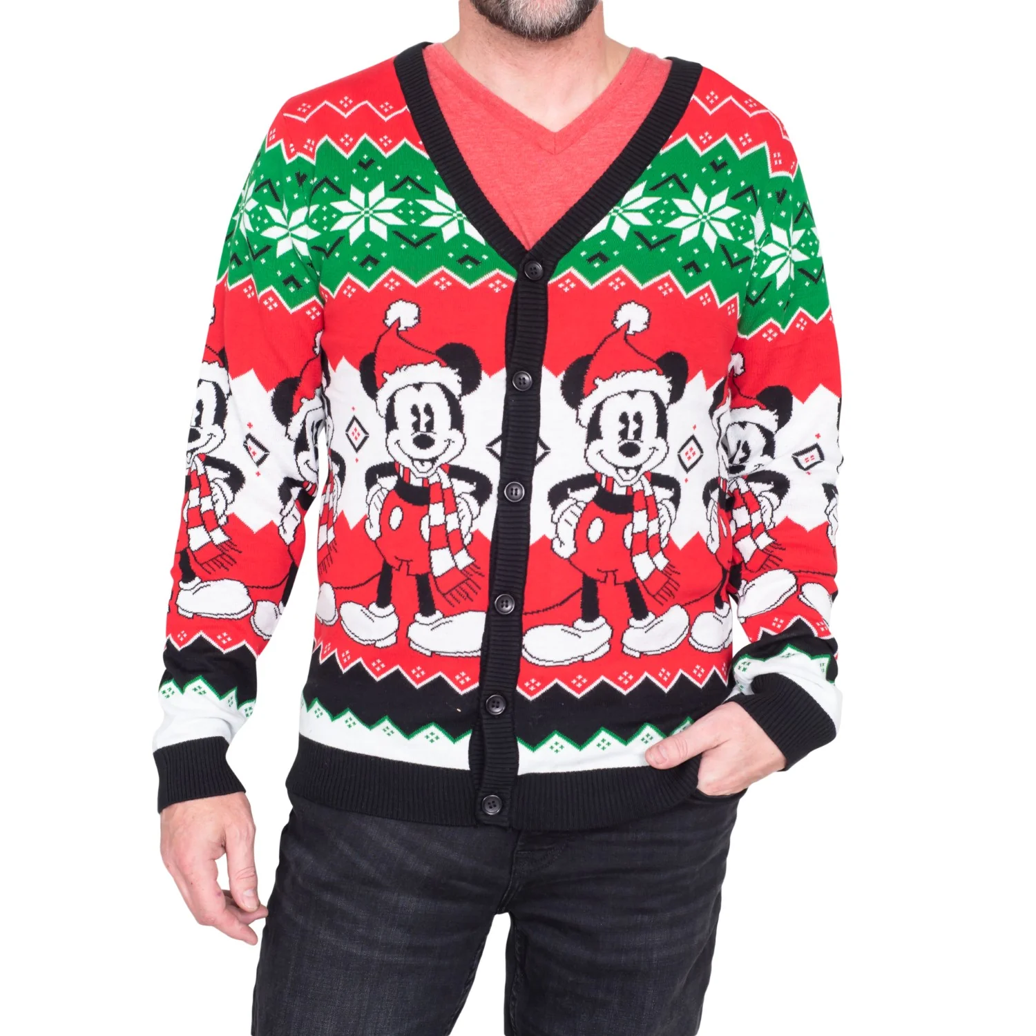 Mickey Mouse Santa Hat Cardigan Ugly Christmas Sweater - Image 6
