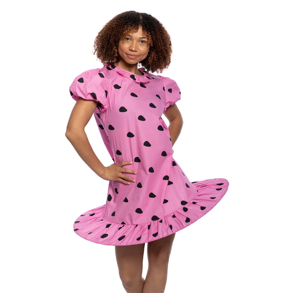Peanuts Sally Comic Strip Halloween Costume: Pink Polka Dot Mini Dress with Puff Sleeves for Fun Cosplay - Image 3
