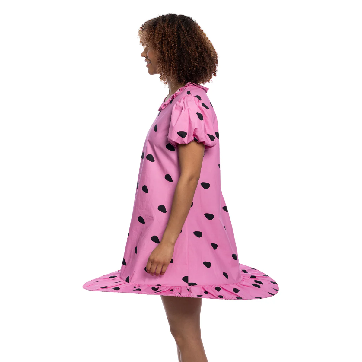 Peanuts Sally Comic Strip Halloween Costume: Pink Polka Dot Mini Dress with Puff Sleeves for Fun Cosplay - Image 4