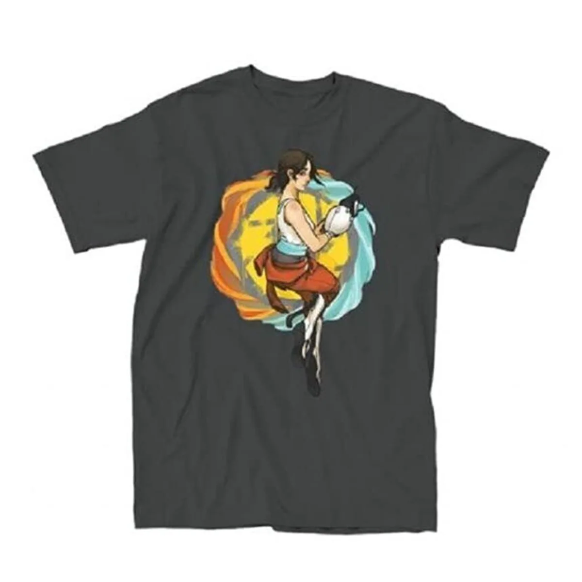 Portal Chell Jump Back Adult Charcoal T-Shirt