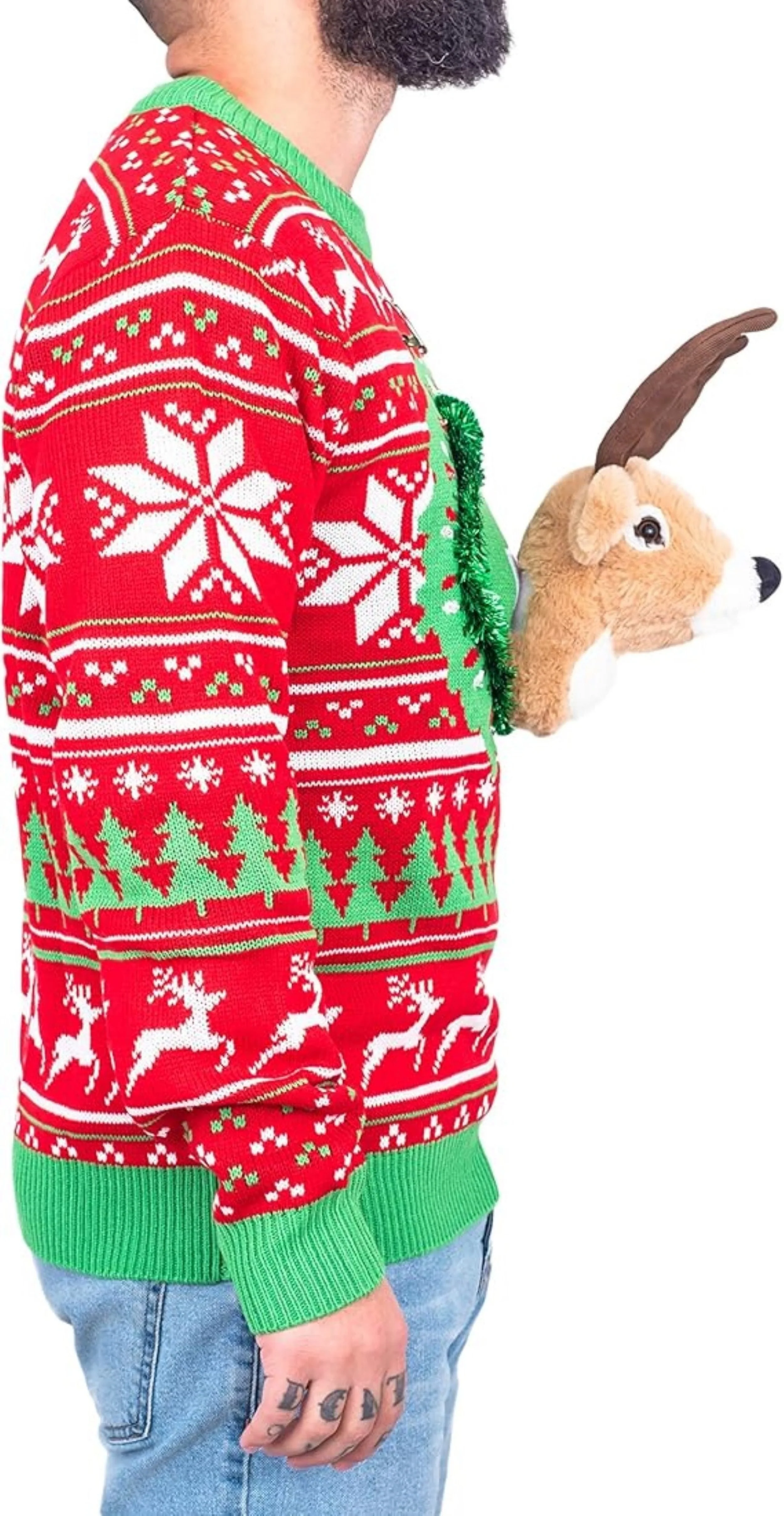 Reindeer Trophy Head 3D LED Lights Adult Unisex Ugly Christmas Sweater - Image 2