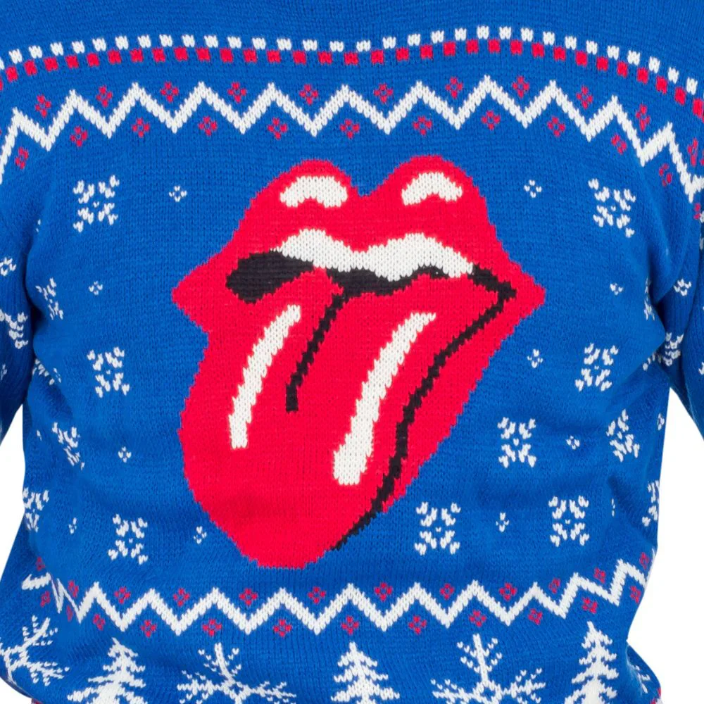 Rolling Stones Lips Logo Adult Unisex Blue Ugly Christmas Sweater - Image 3