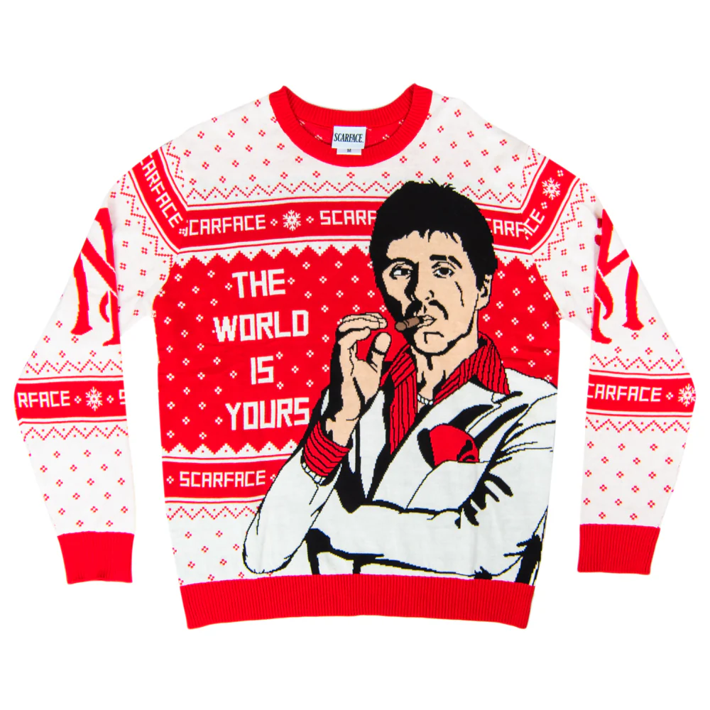Scarface the World is Yours Tony Montana Ugly Christmas Sweater - Image 4
