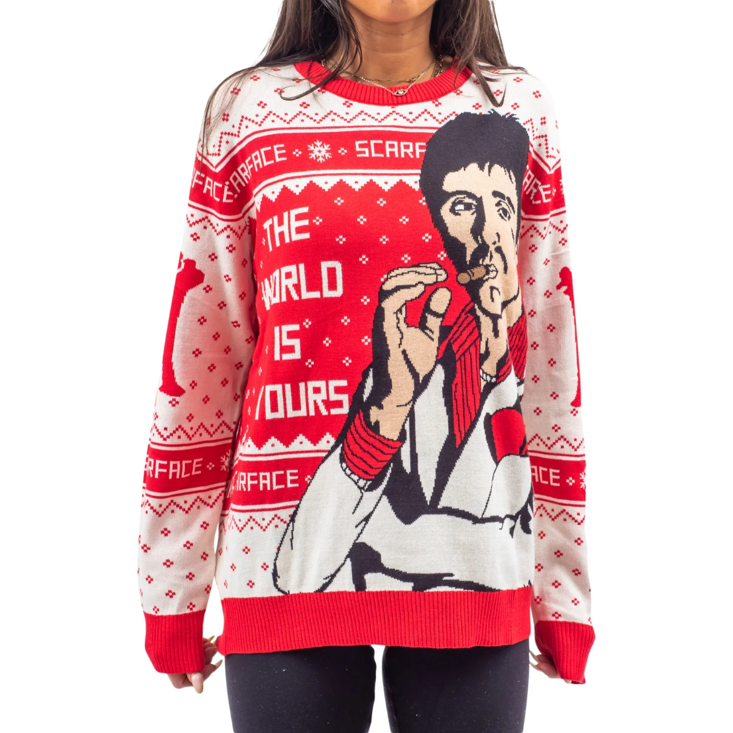 Scarface the World is Yours Tony Montana Ugly Christmas Sweater - Image 9