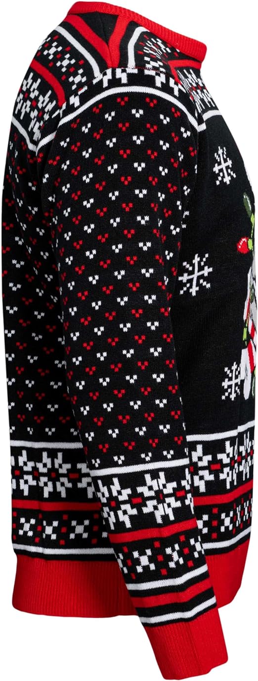 Skull Santa Claus Bones Lights and Snowflakes Sweater - Image 3