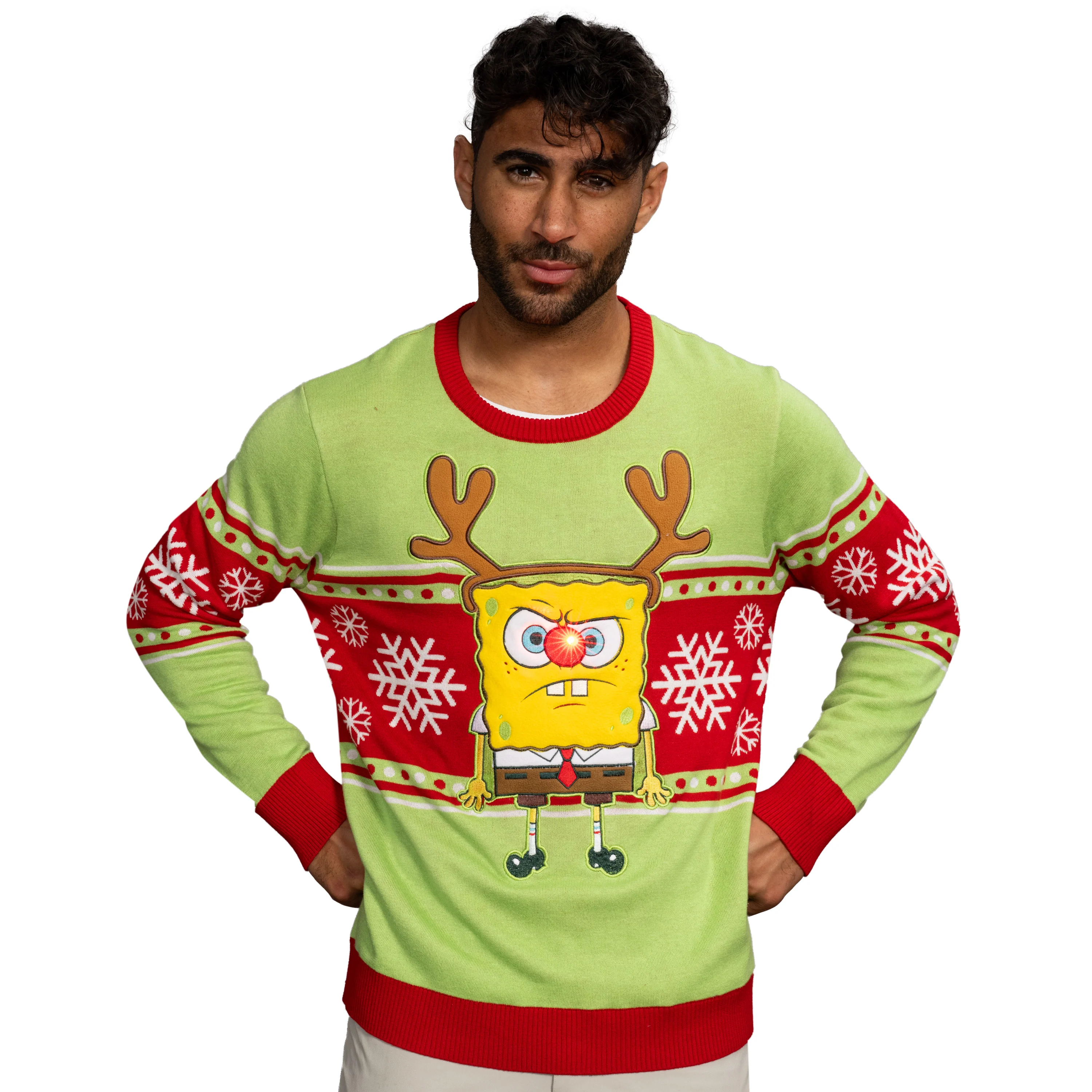 Spongebob LED Reindeer Nose Ugly Christmas Sweater - Image 8