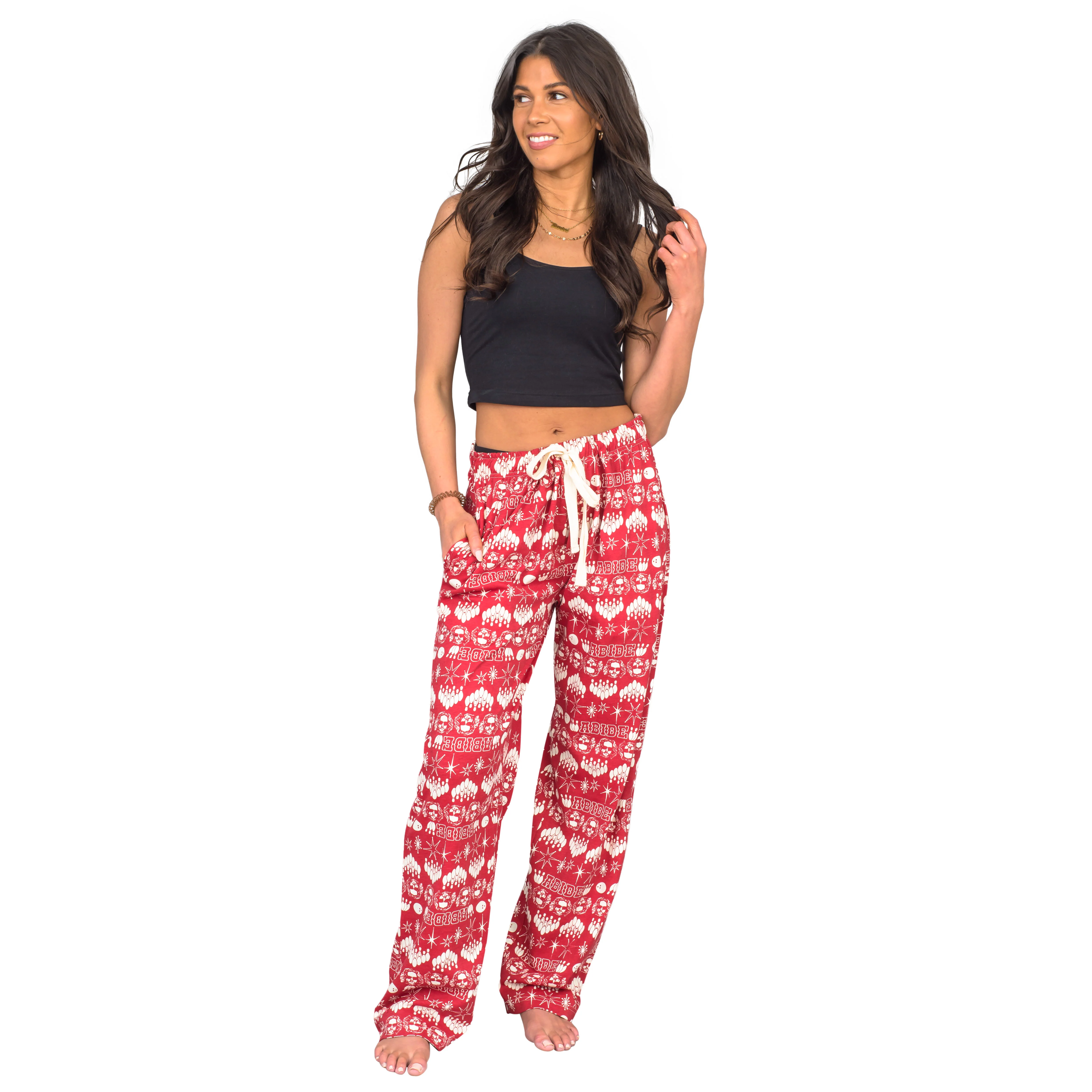 The Big Lebowski Bowling Pins Unisex Adult Red Lounge Pants - Image 6
