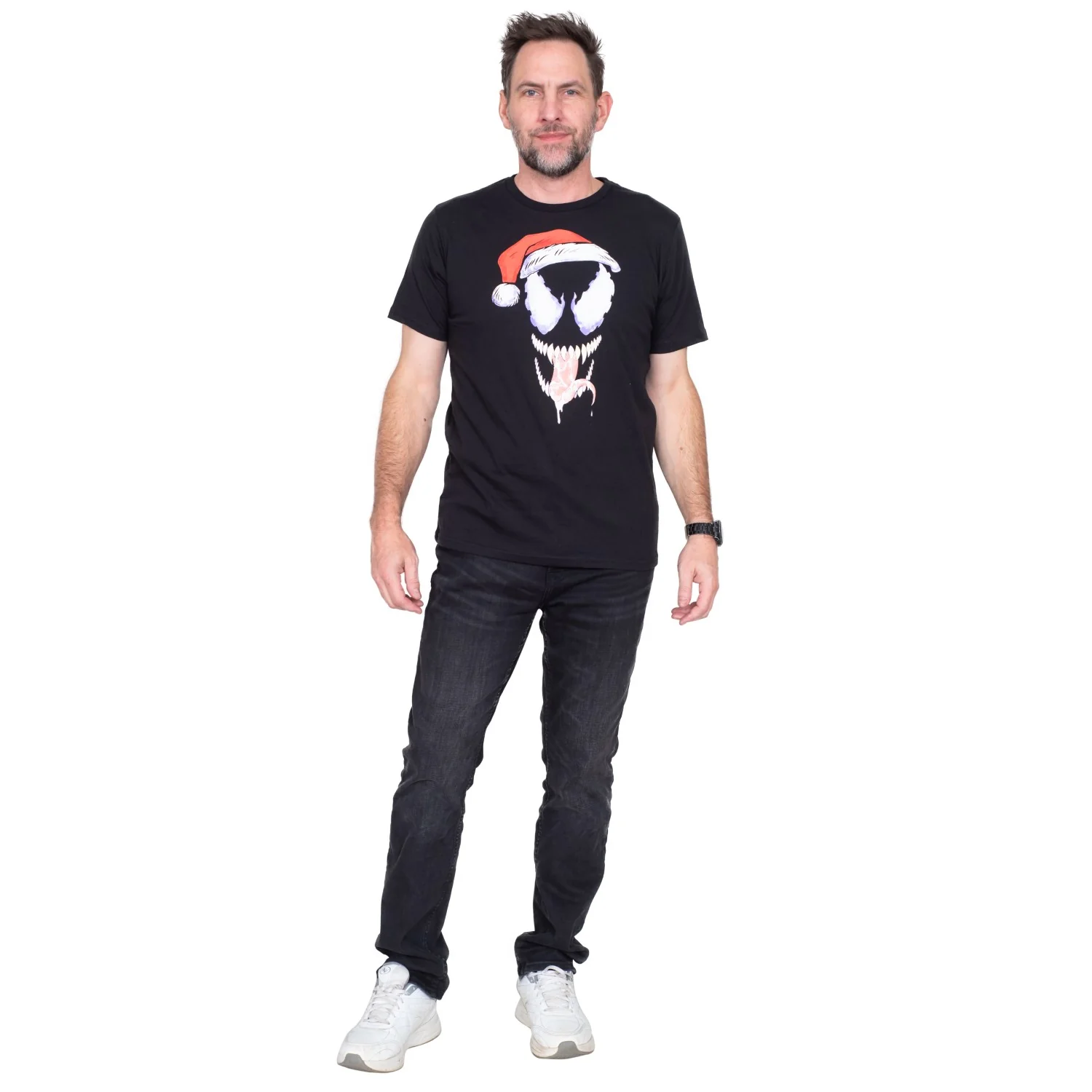 Venom Santa Hat Adult Unisex Short Sleeve Black T-Shirt - Image 3