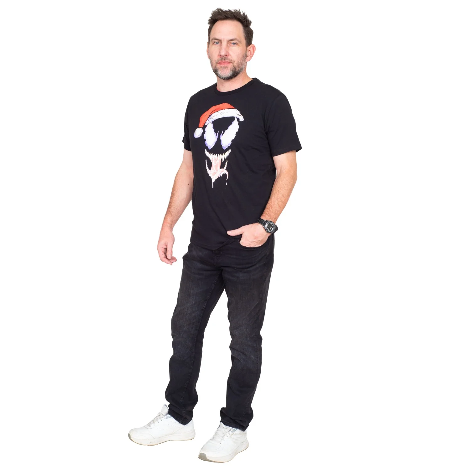 Venom Santa Hat Adult Unisex Short Sleeve Black T-Shirt - Image 4